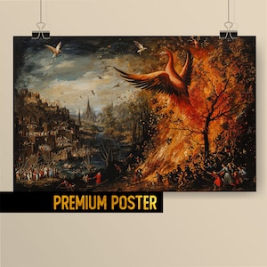 Renaissance de l'oiseau phénix, peinture mythologique de phénix - Art médiéval-fantastique - animal mythologique - Poster premium