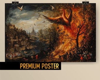 Rebirth of the Phoenix bird, mythology phoenix painting - Medieval Fantasy Art - mythological animal - Premium Poster