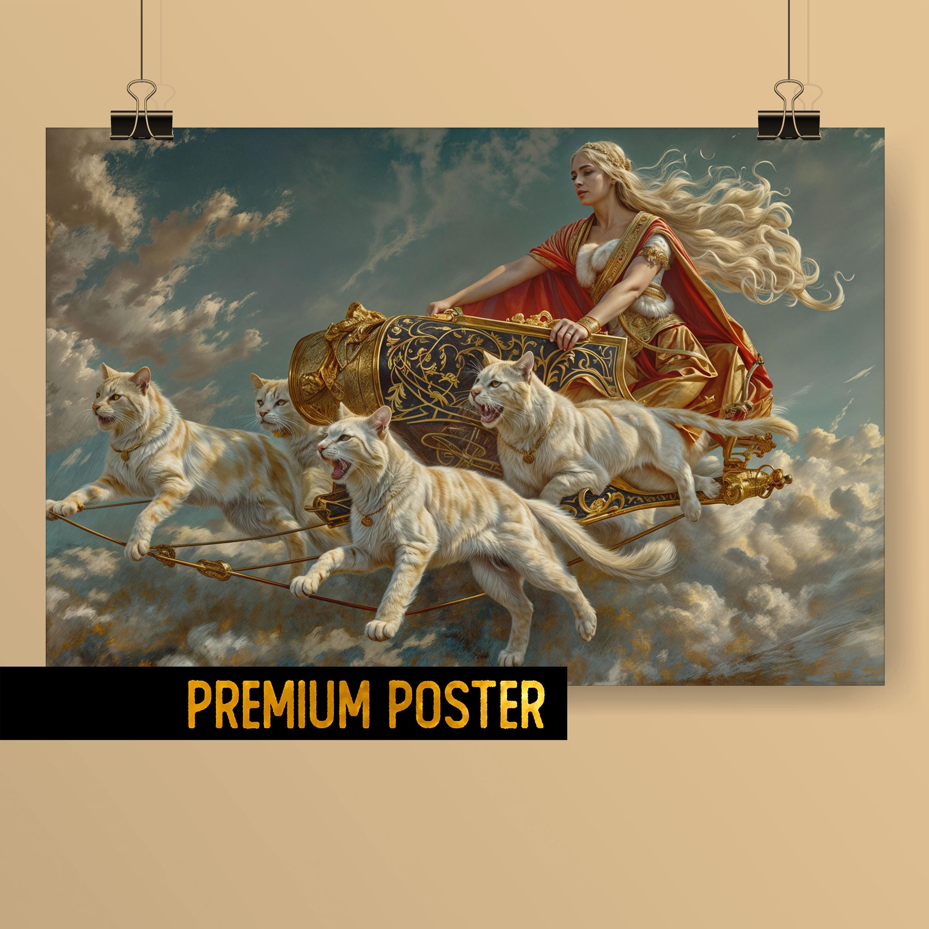 猫の戦車を持つ愛の女神フレイヤのポスター - フレイヤファンタジー