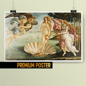 The birth of Venus by Sandro Botticelli Renaissance Painting Poster , goddess of love , italian wall art museum , allegorical art