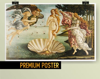 The birth of Venus by Sandro Botticelli Renaissance Painting Poster , goddess of love , italian wall art museum , allegorical art