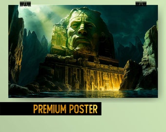 Epic Fantasy Poster - Enigmatic Ancient Temple - Legendary Paint -  Mythological home decor