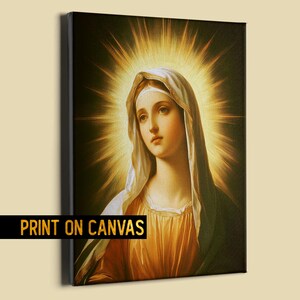 Radiant Italian Renaissance Virgin Mary Canvas - Sacred Immaculate Virgin Religious Wall Art - Luminous Classical Marian portrait painting