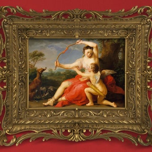 Artemis goddess and Cupid - 18th century rococo painting by Pompeo Batoni - greek mythology cherub for art lovers