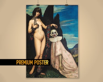 The Woman and the Puppet by Ángel Zárraga Poster - Ugly clown - Symbolist Art Print, Modernist Decor avant-garde art decor