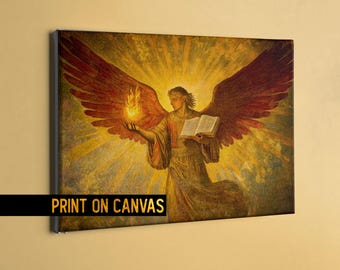 Divine Medieval Archangel Uriel Canvas - Golden Byzantine Angel of Wisdom religious painting - Radiant Traditional Christian art