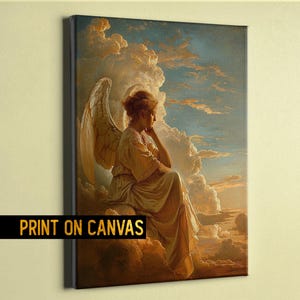 Heavenly Guardian Angel Painting - Serene and Peaceful Angel Art canvas - Celestial guardian angel picture - woman angel painting