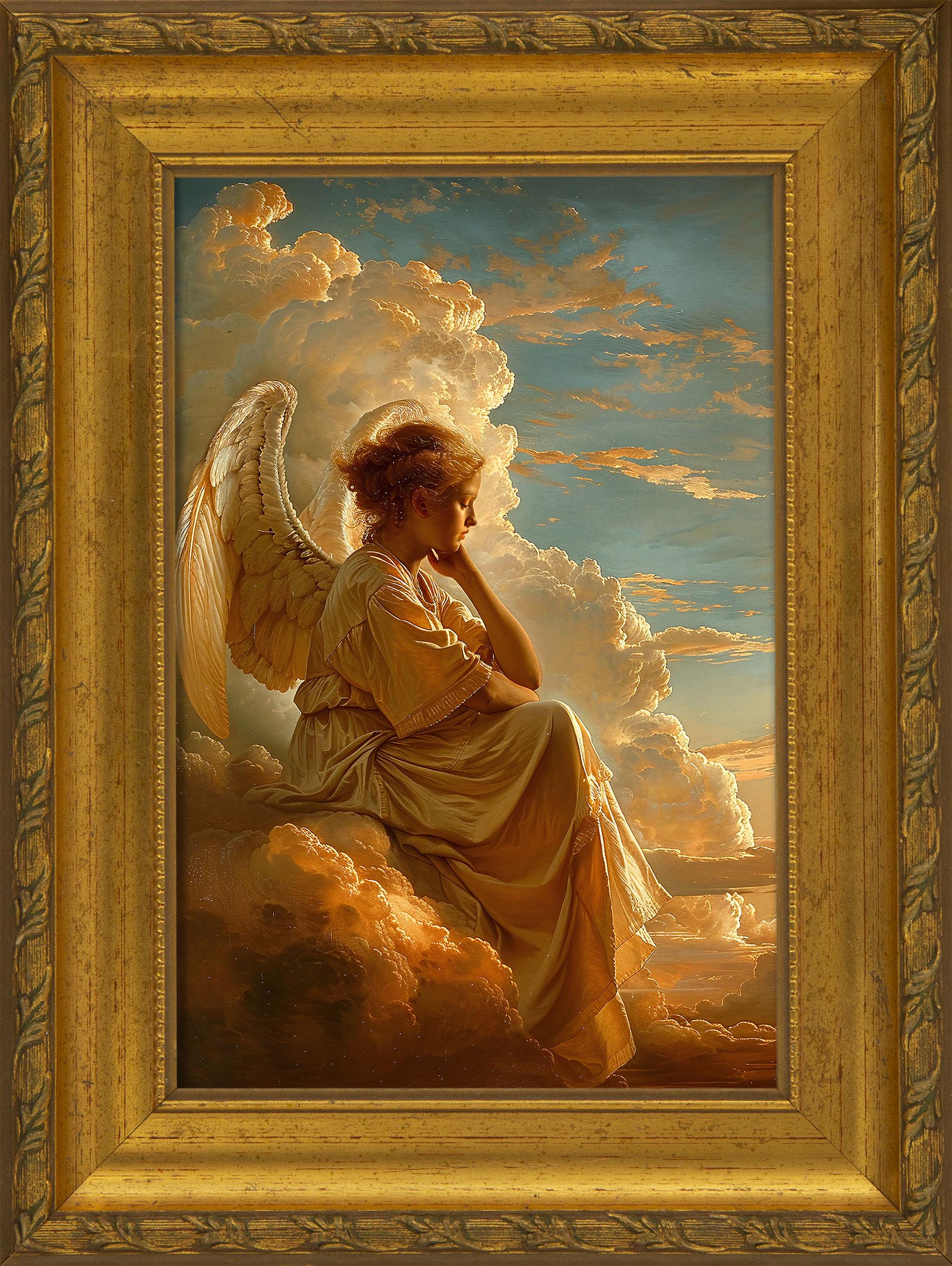 天の守護天使の絵画 - 穏やかで平和な天使のアートキャンバス - 天の