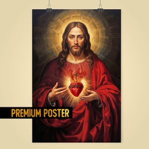 Göttliche Barock Stil Sacred Heart of Jesus Wand Kunst Print - Lebendiges Sacred Heart Katholisches Poster - Haussegen Housewarming Geschenkidee