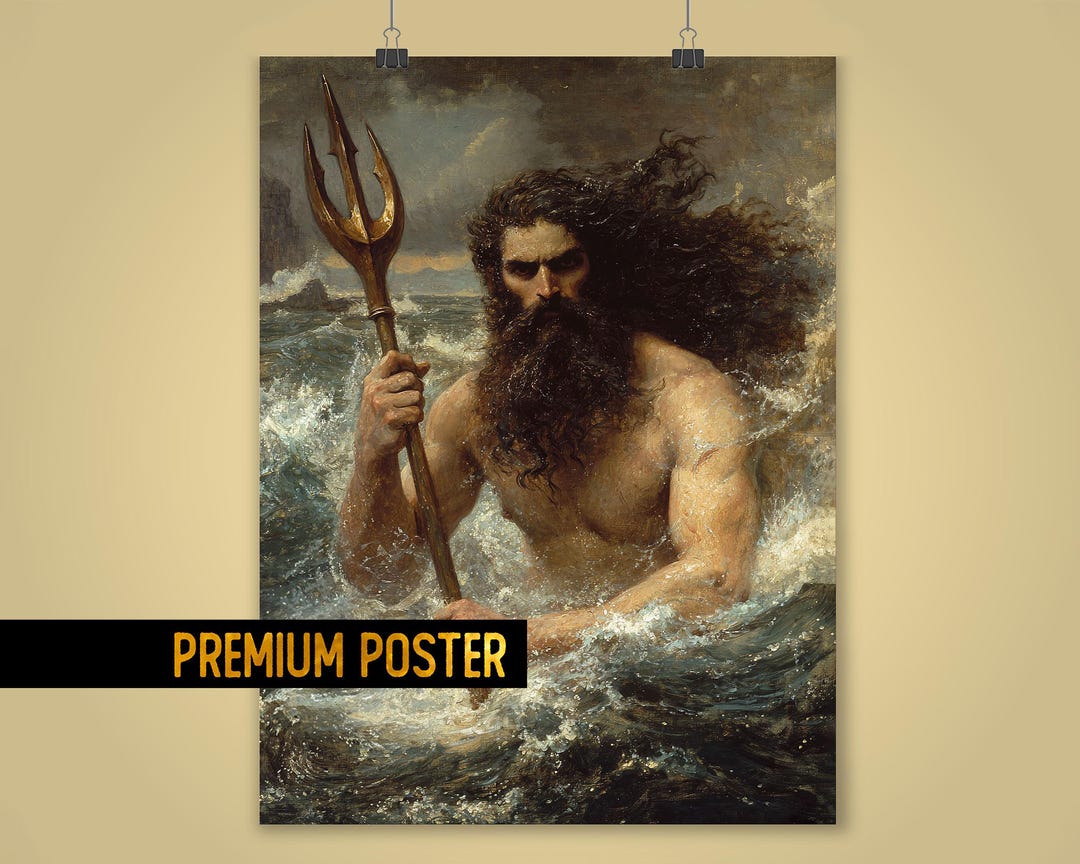 Classical Poseidon Poster – Greek God of the Sea With Trident ...