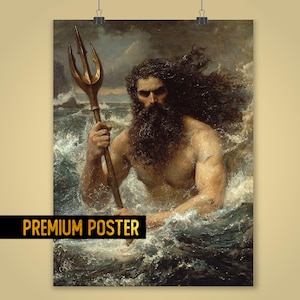Classical Poseidon Poster – Greek God of the Sea with Trident, Mythological Ocean Art, Epic Fantasy Neptune Wall Decor for Mythology Lovers