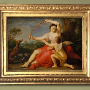 Artemis goddess and Cupid - 18th century rococo painting by Pompeo Batoni - greek mythology cherub for art lovers