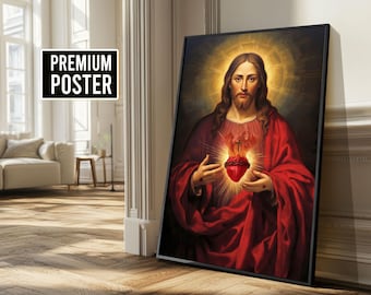 Illuminating Sacred Heart of Jesus Art Print, Sacred Heart baroque painting,  Jesus Christ Sacred Heart Renaissance style christian artwork