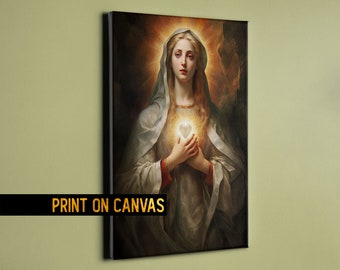 Lienzo Inmaculado Corazón de María - Arte renacentista italiano, Virgen María digital sagrado corazón - Don espiritual celestial - Impresión en lienzo