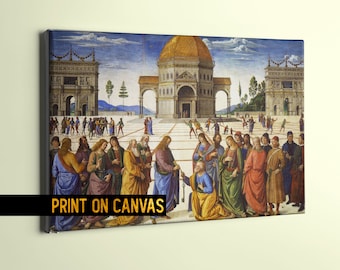 Christ Giving the Keys to St. Peter by Pietro Perugino Canvas Print | Fine Art Reproduction from Sistine Chapel | Classic Renaissance Decor