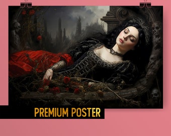 Gothic Snow White Poster - Dark fairytale Sleeping beauty gothic princess digital painting - Brothers grimm Dark romanticism