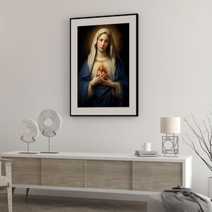 Immaculate heart of Mary Poster , Italian Renaissance Art , Virgin Mary sacred heart , heavenly Spiritual gift - HQ Satin Poster (300gsm)