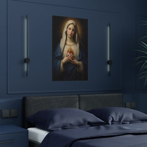Immaculate heart of Mary Poster , Italian Renaissance Art , Virgin Mary sacred heart , heavenly Spiritual gift - HQ Satin Poster (300gsm)