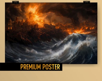 Fall of Atlantis poster premium - Epic Fantasy Artwork -  Mythological home decor