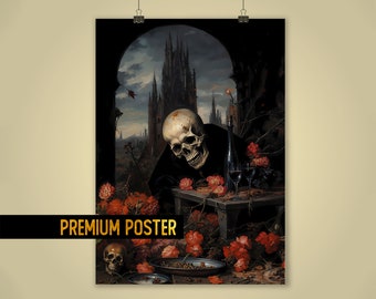 Dark romantic gothic Poster digital painting - Vanitas Fantasy allegory of death - Macabre romance