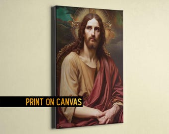 Lienzo con retrato sereno de Jesucristo - Pintura sagrada de Jesús - Arte religioso clásico para el hogar y la iglesia - Decoración de pared cristiana vintage