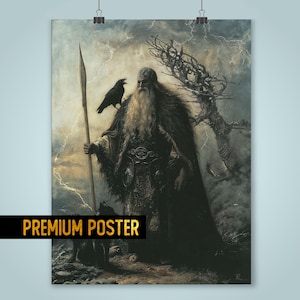 Odin Poster – Norse God of War and Wisdom, Viking God Odin Print, Norse Mythology home decor, Norse Deity Art Print - Norse Odin Wall Art