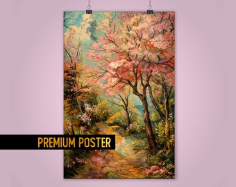 Póster de paisaje japonés - Impresionante arte mural de bosque encantado japonés - Pintura natural original de paisaje japonés - Arte mural asiático