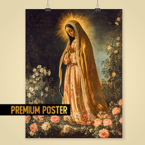 Devotional Virgen de Guadalupe Fine-Art Print - Sacred Mexican Folk Art - Ornate Romantic virgin of guadalupe Poster for catholic Home decor