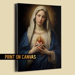 Immaculate heart of Mary Canvas - Blessed virgin Italian baroque Art - Virgin Mary sacred heart - Protective Marian antique portrait