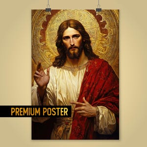 Byzantine Art Poster of Jesus Giclée Print - Divine Religious Wall Art, Antique Christ Painting gift for catholics - Medieval orthodox Icon