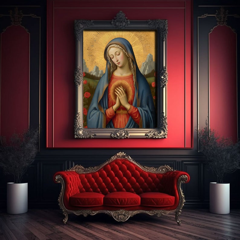 Virgin Mary Medieval Art Canvas - spiritual grace art italy medieval our lady of fatima - Virgin Mary Icon - Print on Canvas