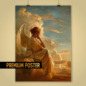 Heavenly Guardian Angel Painting - Serene and Peaceful Angel Art Poster - Celestial guardian angel picture - woman angel painting decor