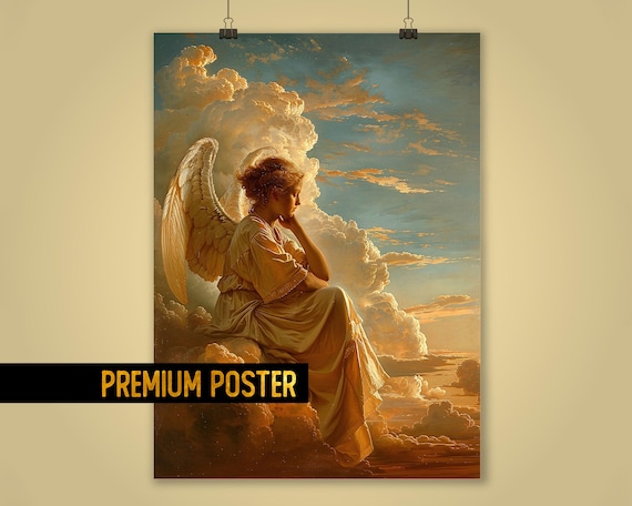 天の守護天使の絵画 - 穏やかで平和な天使のアートポスター - 天の守護