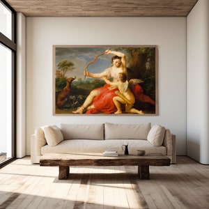 Artemis goddess and Cupid - 18th century rococo painting by Pompeo Batoni - greek mythology cherub for art lovers