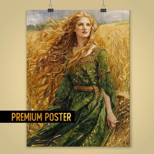 Sif Norse Goddess of Harvest Poster, Golden Hair, and Fertility, Norse Mythology Art, Viking Nature Deity, Wheat Field Beauty