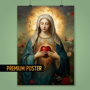 Immaculate heart of Mary Renaissance art Print - Virgin Mary artwork - blessed Virgin Mary - HQ Poster