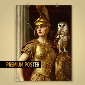 Athena Goddess of Wisdom Art Poster - Greek Warrior Goddess Athena Printable - Greek Goddess Athena Portrait for Mythology Lovers