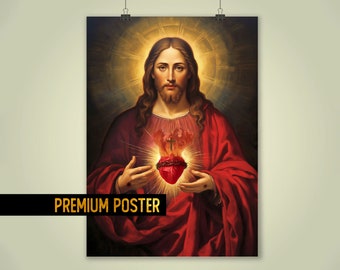 Sacred Heart of Jesus Wall art print, Jesus painting, Christ portrait, Gift for Catholic,  Religious Poster, Spiritual Christian Home Decor