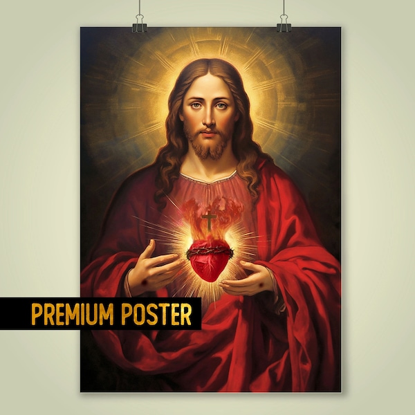 Sacred Heart of Jesus Wall art print, Jesus painting, Christ portrait, Gift for Catholic,  Religious Poster, Spiritual Christian Home Decor
