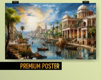 Ancient Rome Serenity Landscape Vedutismo Poster - Sunset Moonlight Dreamlike Scenery