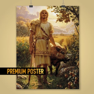 Plakat Freyr – nordycki bóg płodności, dobrobytu i słońca – nordycki bóg Frey – sztuka mitologii nordyckiej – bóstwo wikingów – wydruk artystyczny wikingów