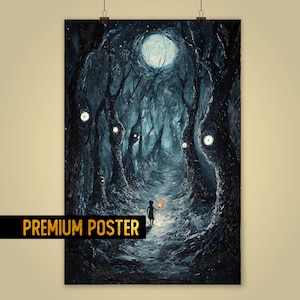 Dark Fairytale Forest haunting wall art Digital Painting - Eerie & Gothic Dark Forest Poster for Halloween - Tim Burton inspired art