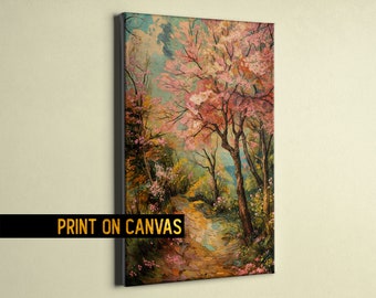 Impresionante impresión de bosque japonés sobre lienzo - Pintura de la naturaleza arte paisajístico japonés original - Arte mural asiático - Pintura de paisajes japoneses