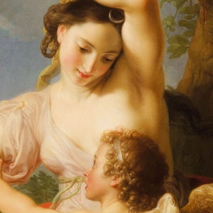 Artemis goddess and Cupid - 18th century rococo painting by Pompeo Batoni - greek mythology cherub for art lovers