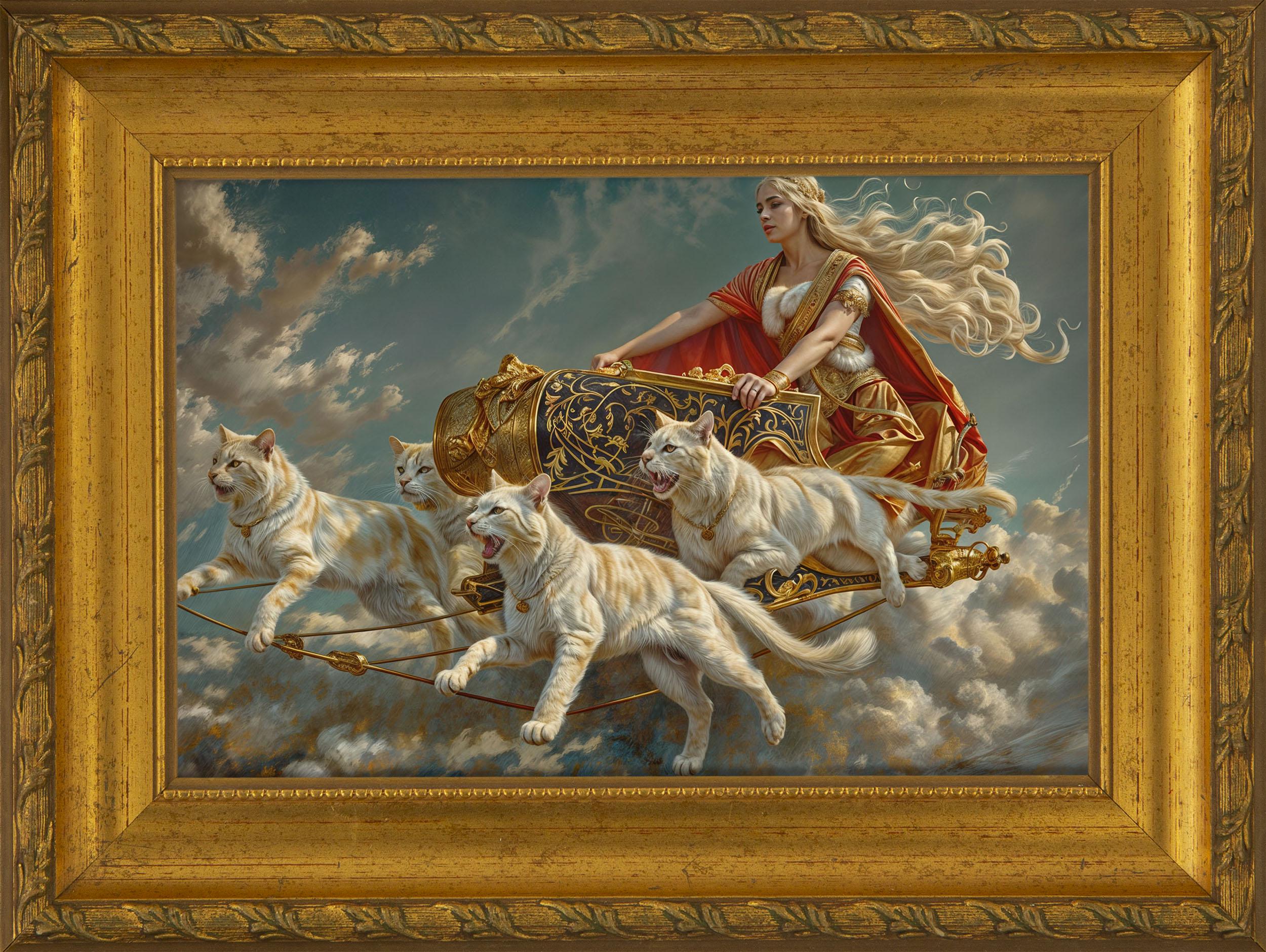 猫の戦車を持つ愛の女神フレイヤのポスター - フレイヤファンタジー