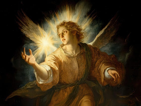 壮大な大天使レミエルのバロックキャンバス、希望の天使のルネッサンス