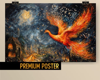 Dark Fantasy Phoenix Artwork - Egyptian mythology artwork - Phoenix animal art - Premium Poster