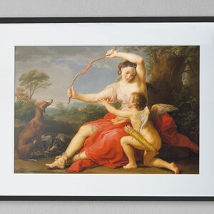 Artemis goddess and Cupid - 18th century rococo painting by Pompeo Batoni - greek mythology cherub for art lovers