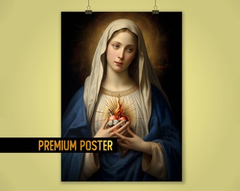 Immaculate heart of Mary Poster , Italian Renaissance Art , Virgin Mary sacred heart , heavenly Spiritual gift