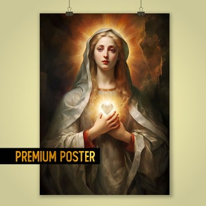 Immaculate heart of Mary Art Print - Italian Renaissance Art , Virgin Mary sacred heart - heavenly Spiritual gift - HQ Poster